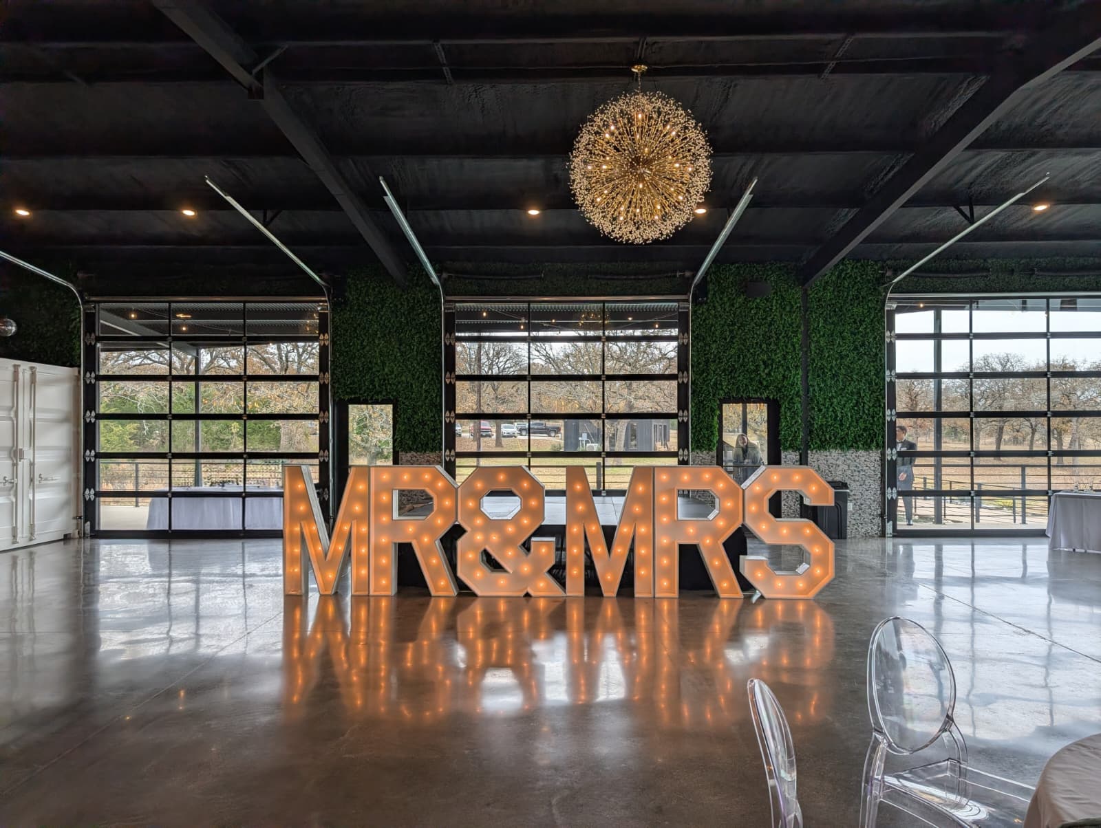 4-foot tall illuminated wood marquee letters at a Dazzle Memories event